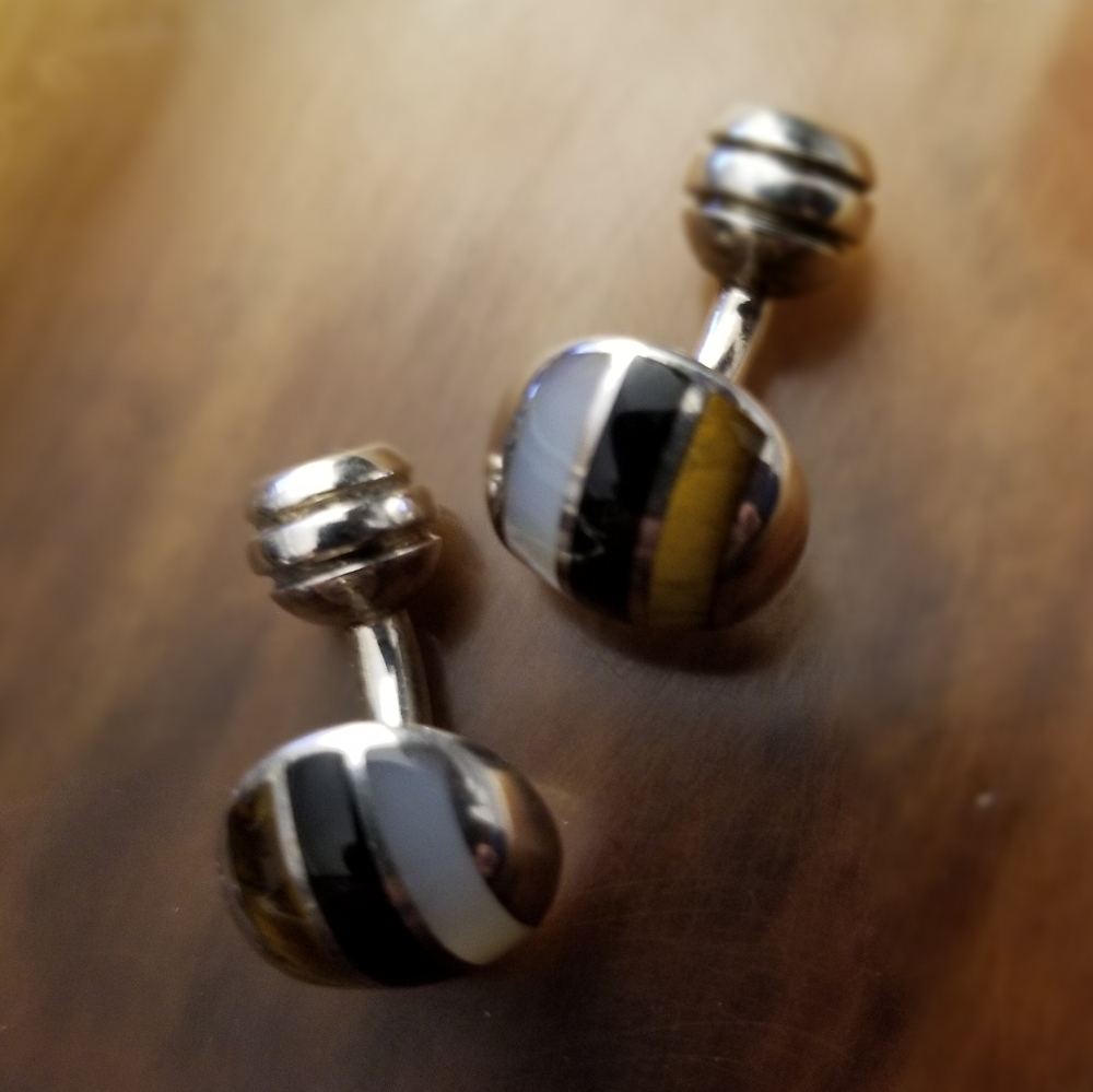 Genuine Tiger's Eye/Onyx/Mother of Pearl Cufflinks